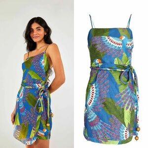 Farm Rio Macaw Print Mini Wrap Dress In Blue Multi Size S